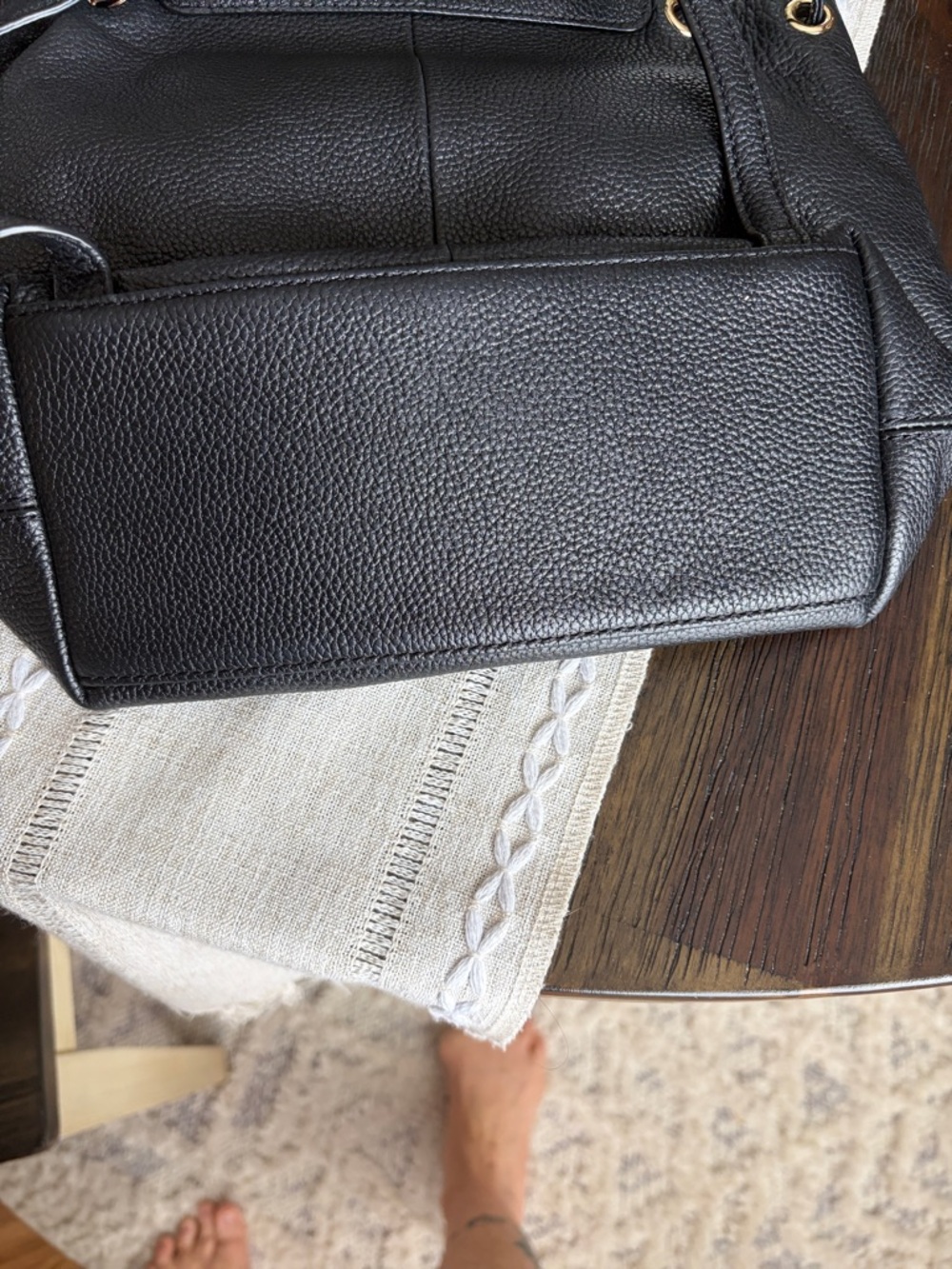 kate spade Black Pebbled Leather Drawstring Flap Backpack - Picture 7 of 11